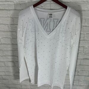 PINK Victoria's Secret White Studded Long Sleeve Tee